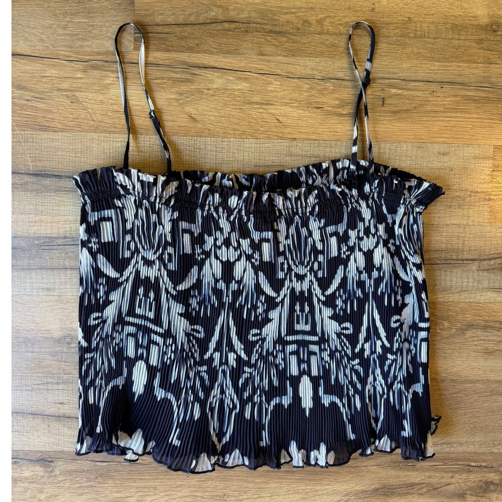 Pleated Tank Top Blue Print Boho Summer Spaghetti Strap Cami Y2K Festival